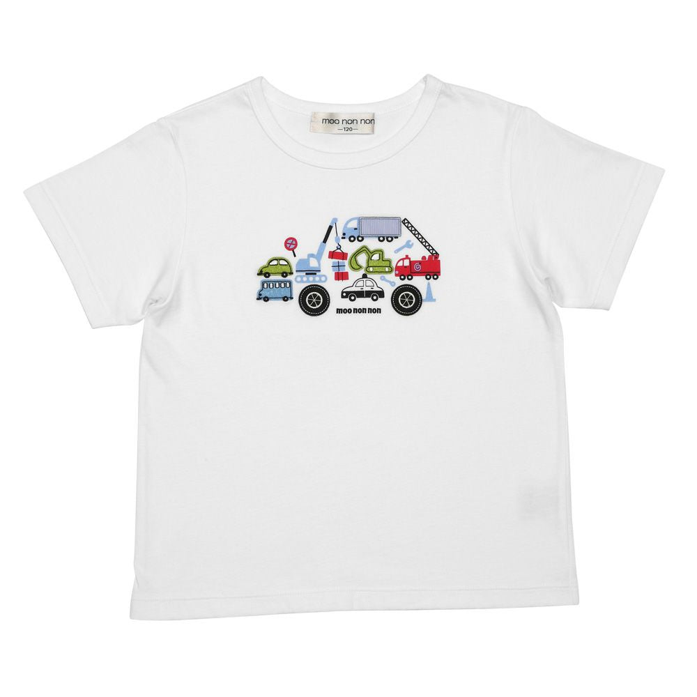 綿100％ はたらく車 プリント ティーシャツ Off White front