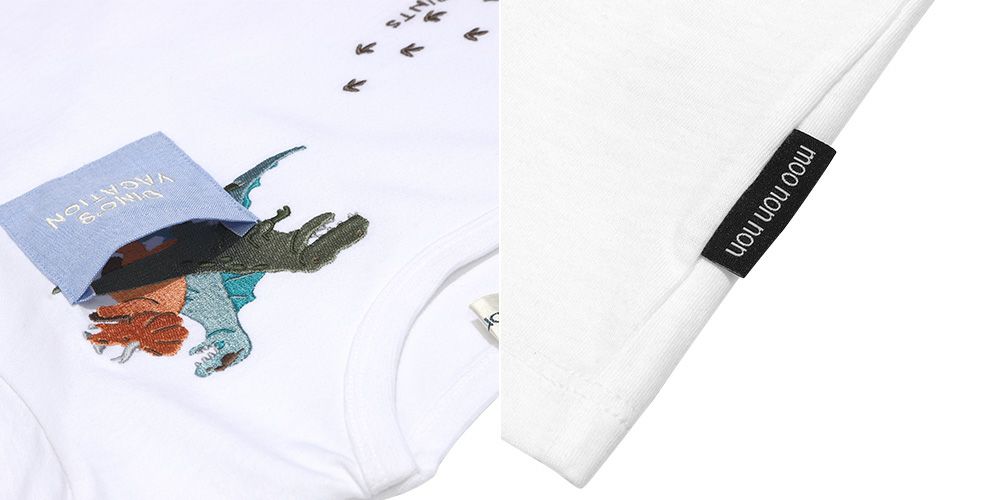 恐竜 刺繍 ポケット Tシャツ Off White Design point 2