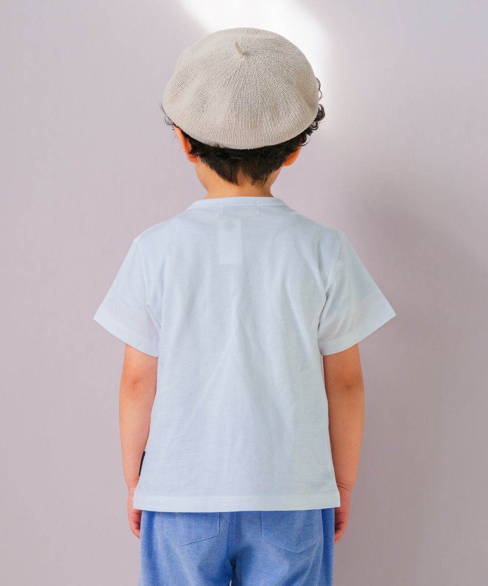 恐竜 刺繍 ポケット Tシャツ Off White model image 2