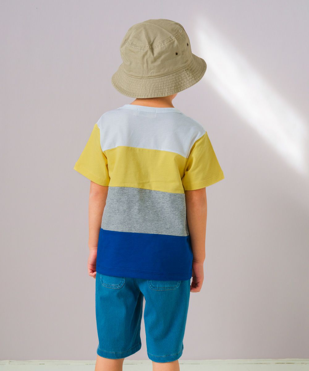 綿100％ 4色切り替え カラフル Tシャツ Yellow model image 2