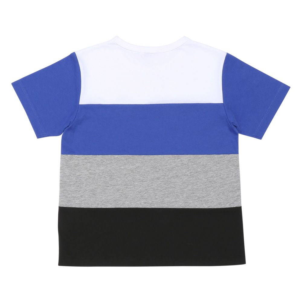 綿100％ 4色切り替え カラフル Tシャツ Blue back