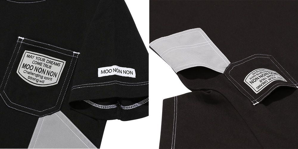 綿100％  ロゴ ワッペン ポケット付き Tシャツ Black Design point 2