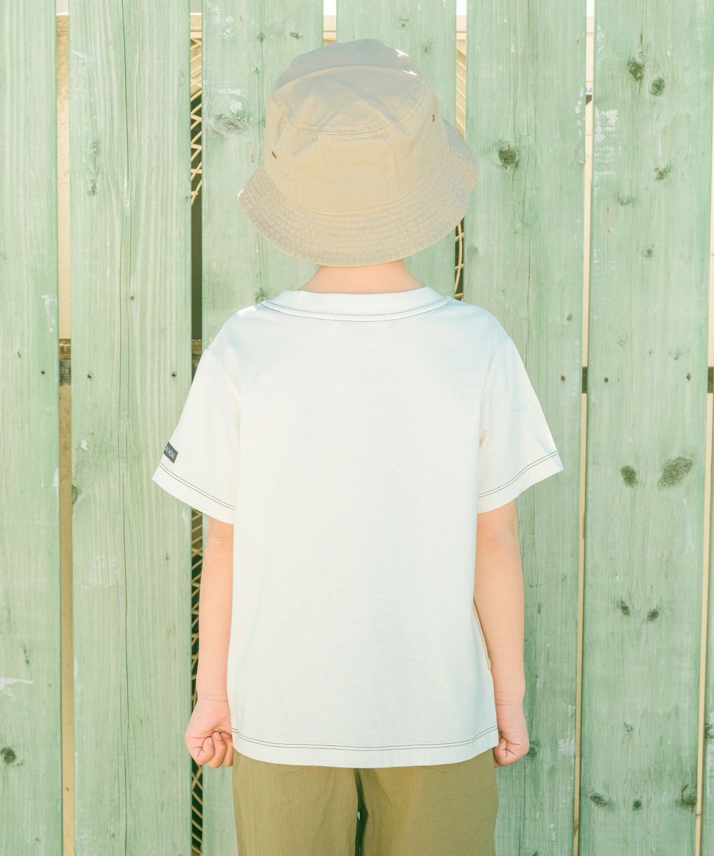 綿100％  ロゴ ワッペン ポケット付き Tシャツ Ivory model image 2
