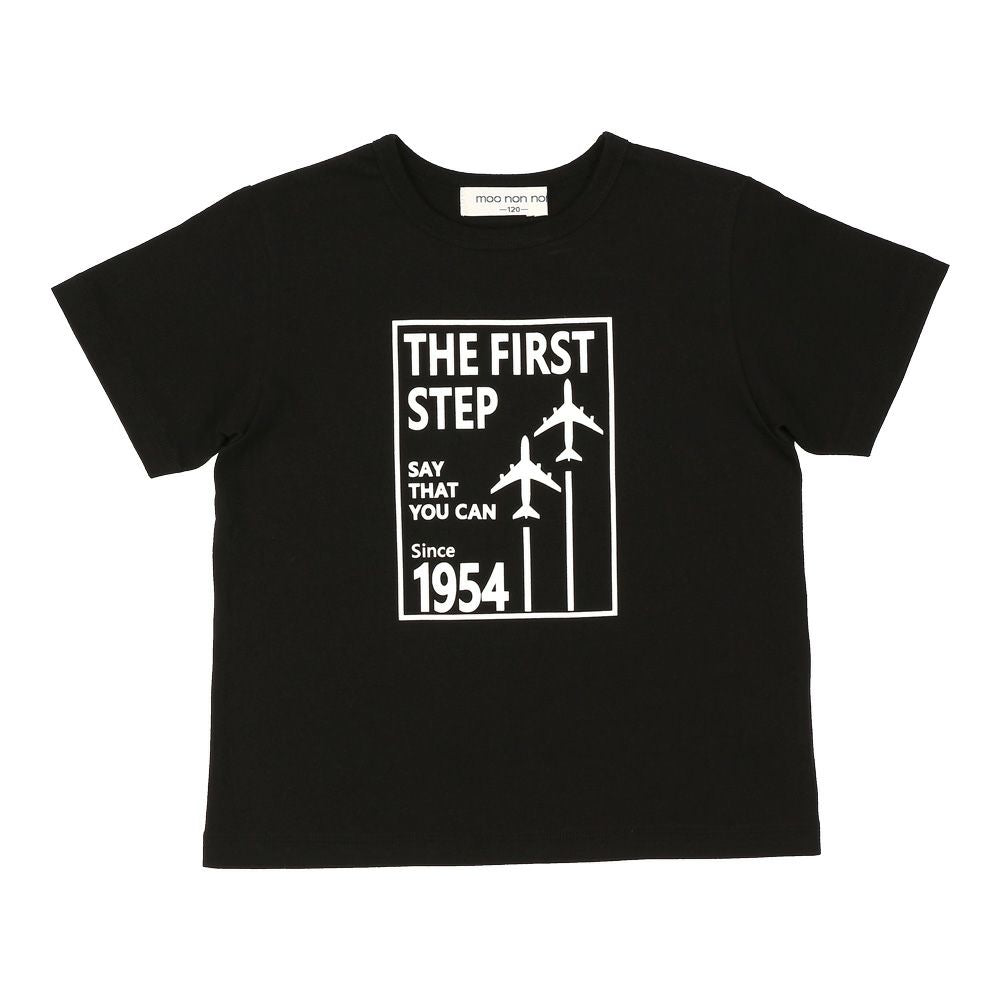 綿100％ 飛行機 ロゴ プリント Tシャツ Black front