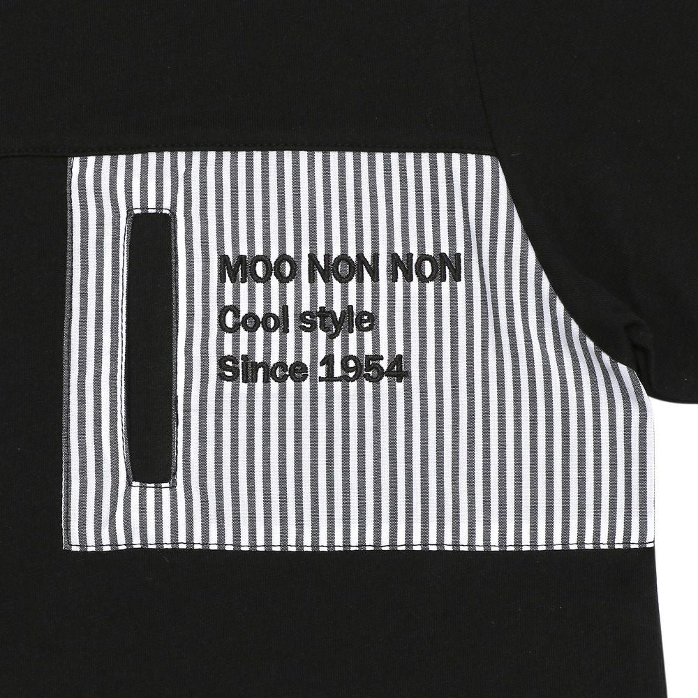 綿100％ ストライプ ロゴ刺繍 Tシャツ Black Design point 1