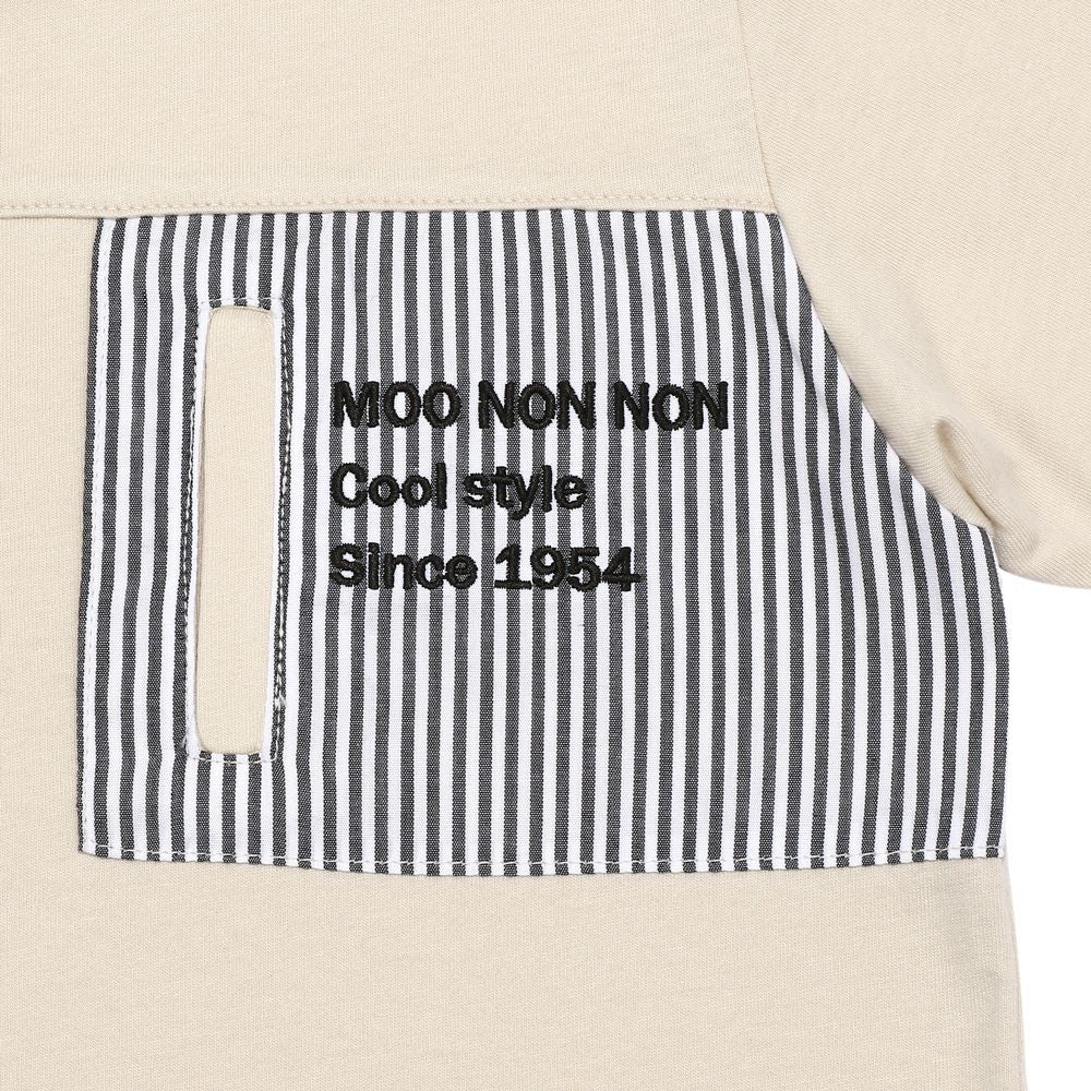綿100％ ストライプ ロゴ刺繍 Tシャツ Beige Design point 1