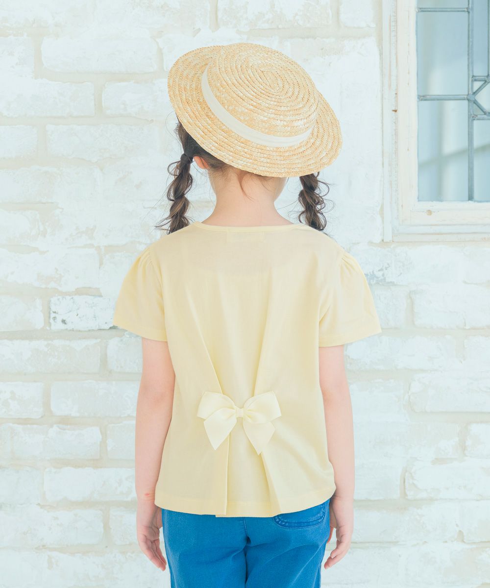 綿100％ お洋服プリント リボン Tシャツ Yellow model image 2