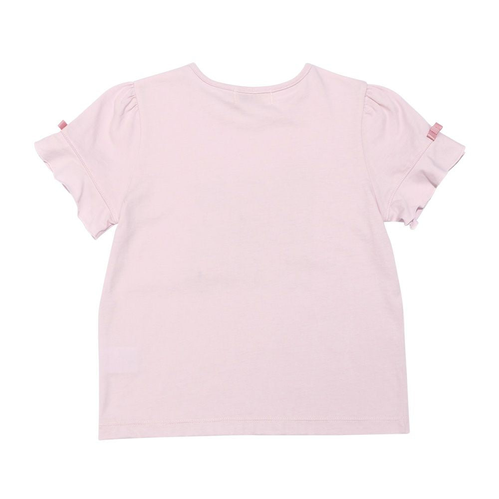 綿100％ 小物モチーフ 裾フリル Tシャツ Pink back